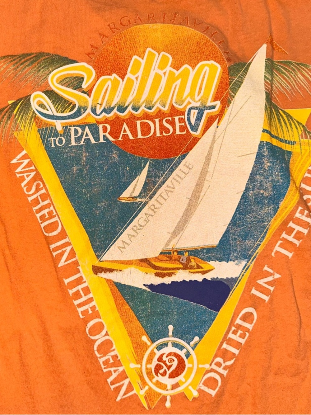 Margaritaville Men’s Medium Peachy Orange Short Sleeve Graphic Sail Boat Shirt